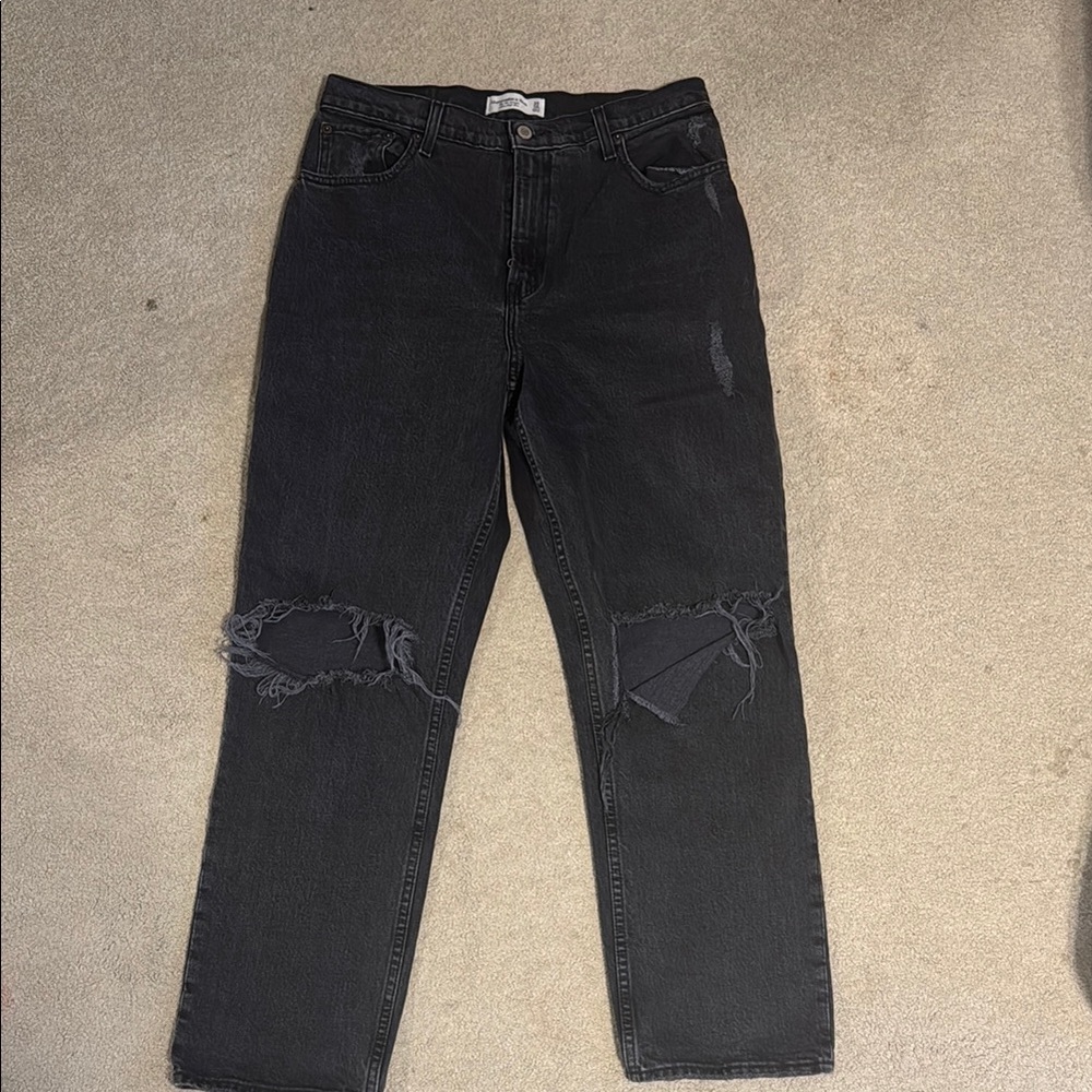 Abercrombie & Fitch Black Relaxed Jeans with Distressed Details